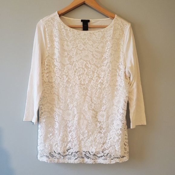 Ann Taylor Factory Lace Front 3/4 Sleeve Top | L - Picture 1 of 3